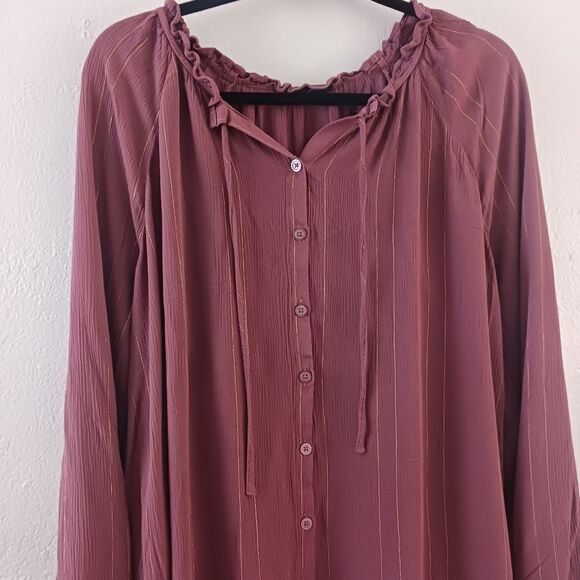 Torride Crinkle Gauze With Lurex Peasant rose brown Blouse size 1X - Picture 3 of 6